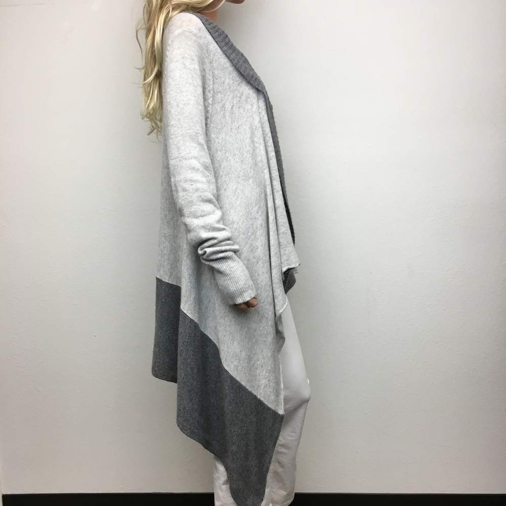 Asymmetrical Hem Color Block Cardigan Sweater